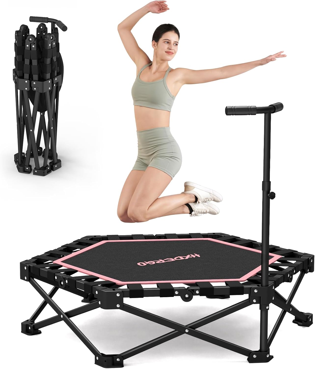 FasBrand Pro Hexagonal Foldable Rebounder, Zero-Assembly Fitness Trampoline with Stability Handle