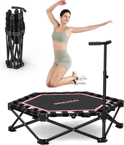 FasBrand Pro Hexagonal Foldable Rebounder, Zero-Assembly Fitness Trampoline with Stability Handle