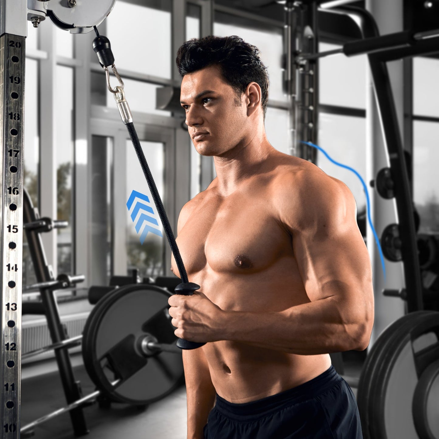 One-hand Tricep Rope with Ergonomic Handles 36 Inch Tricep Pull Down Rope