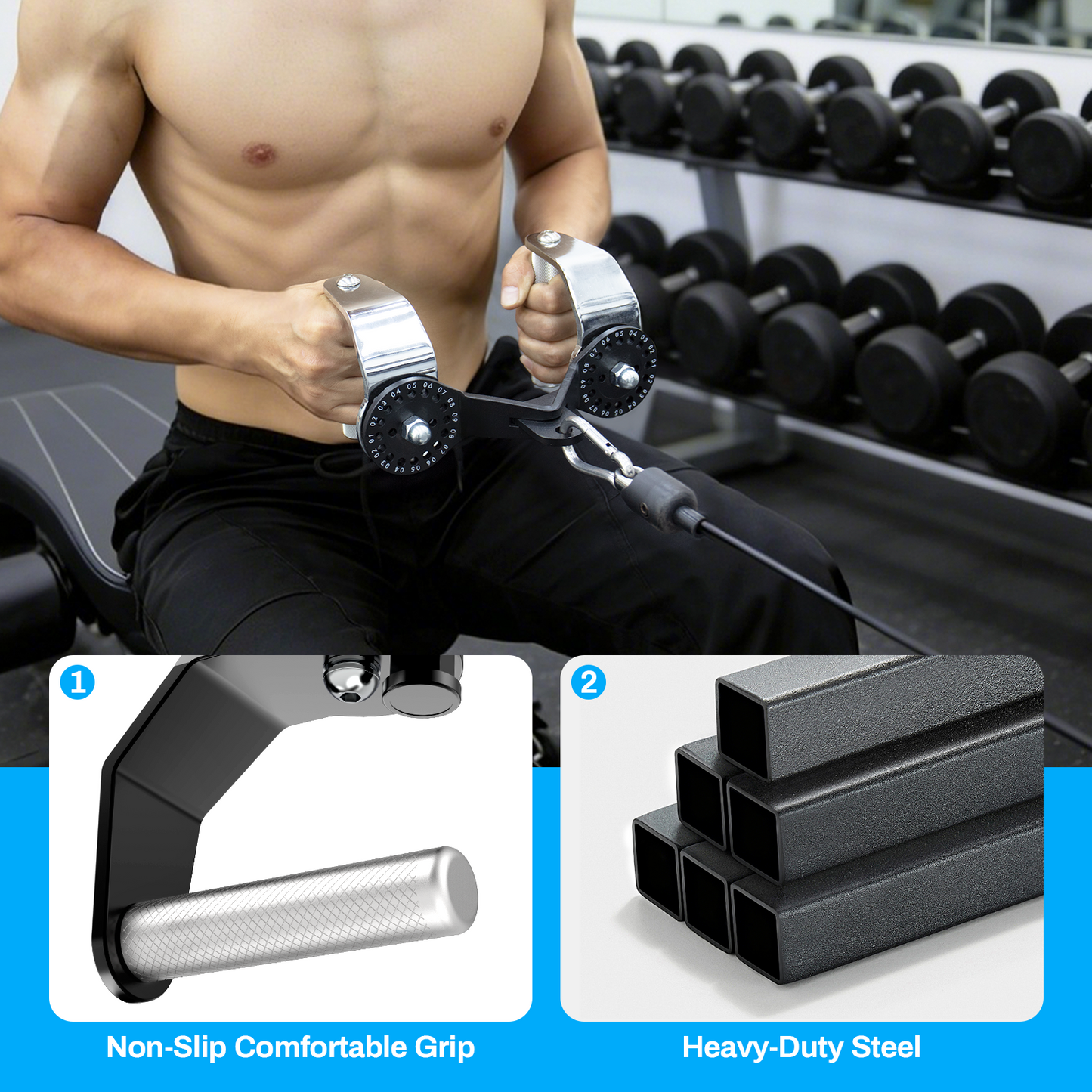 FasBrand 360° Rotating LAT Pull Down Bar Set, LAT Pulldown Attachments with 16 Lockable Angles, 3 Grip Widths Cable Machine Attachment for Full Body Workout, Home Gym Equipment