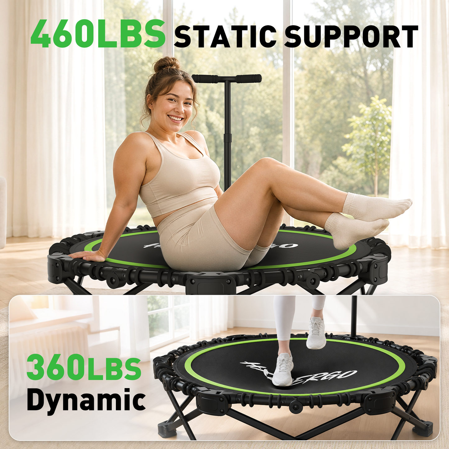 FasBrand Classic Round Foldable Rebounder, Zero-Assembly Fitness Mini Trampoline with Handle