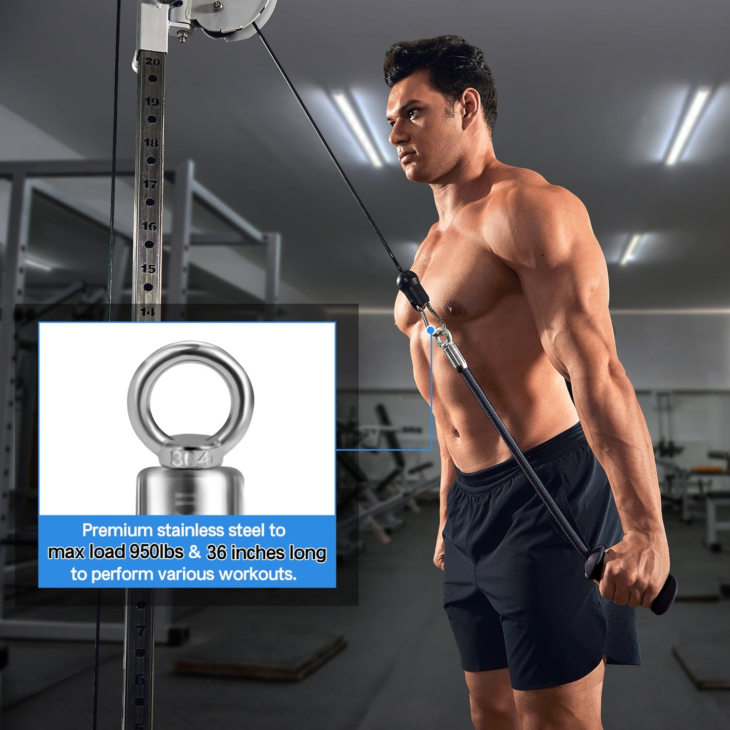 One-hand Tricep Rope with Ergonomic Handles 36 Inch Tricep Pull Down Rope