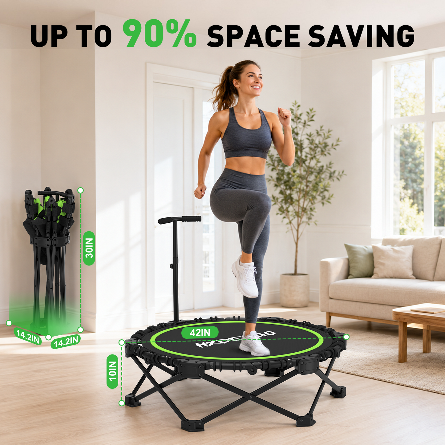 FasBrand Classic Round Foldable Rebounder, Zero-Assembly Fitness Mini Trampoline with Handle