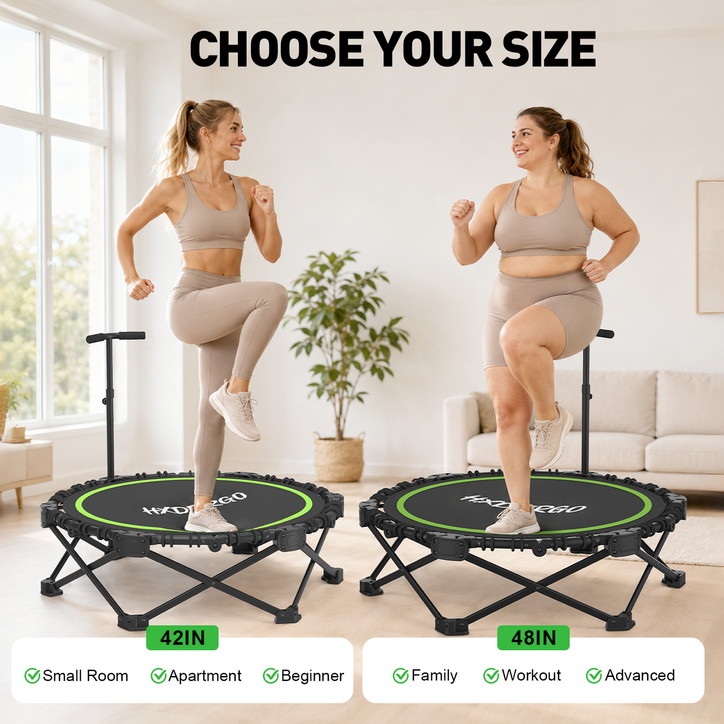 FasBrand Classic Round Foldable Rebounder, Zero-Assembly Fitness Mini Trampoline with Handle